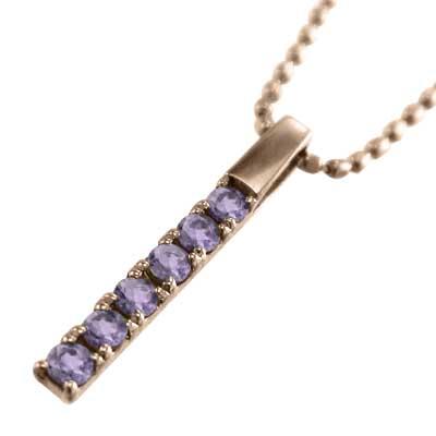 18金ピンクゴールド アメジスト(紫水晶) 2月誕生石 ペンダントネックレス 小サイズ プレートの画像