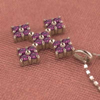 k10ピンクゴールド クロス ルビー ペンダントトップとネックレス 7月誕生石の画像