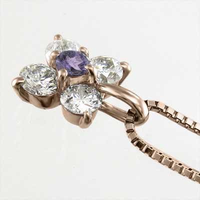 アメジスト ファイブストーン 2月の誕生石 ペンダント k18ピンクゴールドの画像
