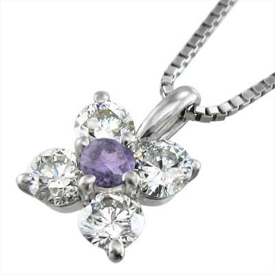 Pt900 ファイブストーン 2月の誕生石 ペンダントネックレス アメシスト(紫水晶)の画像