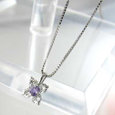 Pt900 ファイブストーン 2月の誕生石 ペンダントネックレス アメシスト(紫水晶)の画像
