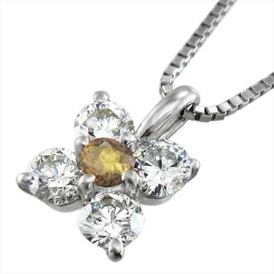 ペンダントネックレス ファイブストーン シトリン(黄水晶) 11月の誕生石 プラチナ900の画像