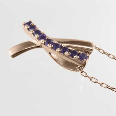 アメジスト(紫水晶) ペンダントネックレス ピンクゴールドk10 クロス 2月の誕生石の画像