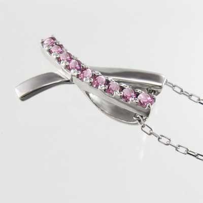 10月の誕生石 クロス ペンダントトップとネックレス k10ホワイトゴールド ピンクトルマリンの画像