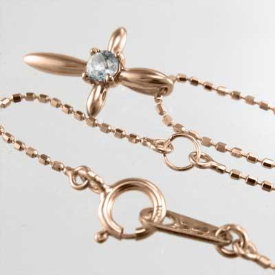 k10ピンクゴールド ペンダント クロス 一粒石 3月誕生石 アクアマリンの画像
