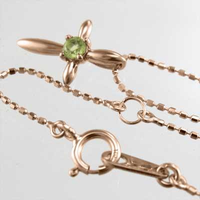 ペリドット 一粒石 k10ピンクゴールド 8月誕生石 クロス ペンダントネックレスの画像