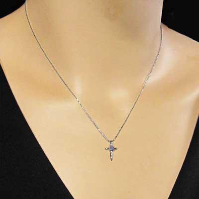 2月誕生石 一粒石 Pt900 アメシスト(紫水晶) ペンダントネックレス クロスの画像