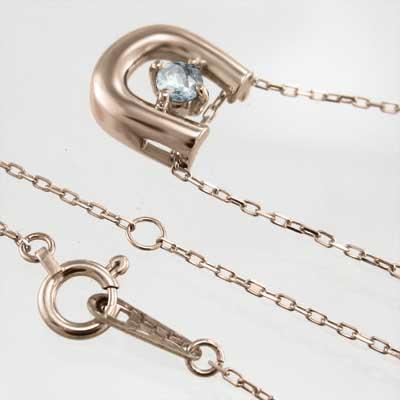 3月の誕生石 ペンダント 馬蹄 ピンクゴールドk18 一粒石 アクアマリンの画像