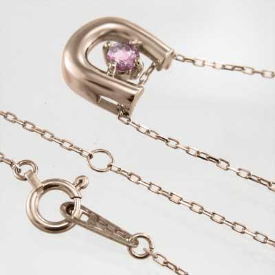 10月の誕生石 ピンクトルマリン ペンダントトップとネックレス k18ピンクゴールド 馬蹄 一粒石の画像