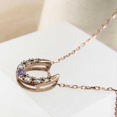 2月の誕生石 ピンクゴールドk10 ペンダントネックレス 馬蹄 アメジスト(紫水晶)の画像