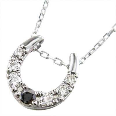 チェーン ペンダント 馬蹄 ジュエリー ブラックダイヤモンド 天然ダイヤモンド 4月誕生石 k10ホワイトゴールド