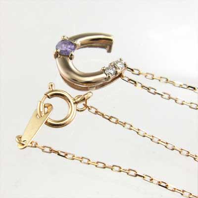 アメジスト k10ピンクゴールド 2月誕生石 馬蹄 ネックレスジュエリーの画像