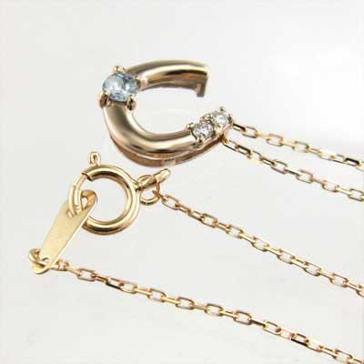 3月の誕生石 ネックレスジュエリー 18金ピンクゴールド アクアマリン 馬蹄の画像