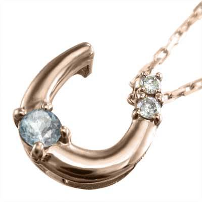 3月の誕生石 ネックレスジュエリー 18金ピンクゴールド アクアマリン 馬蹄の画像