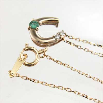馬蹄 エメラルド 18金ピンクゴールド ネックレスジュエリー 5月の誕生石の画像
