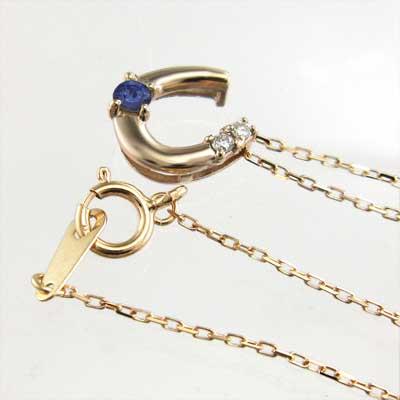 9月の誕生石 馬蹄 k18ピンクゴールド ブルーサファイア ネックレスジュエリーの画像