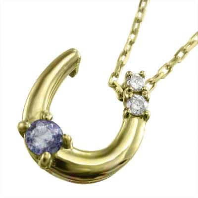 馬蹄 12月の誕生石 ペンダント k18イエローゴールド タンザナイトの画像