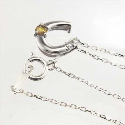 ペンダントトップとネックレス 白金（プラチナ）900 11月誕生石 (黄水晶)シトリン 馬蹄の画像