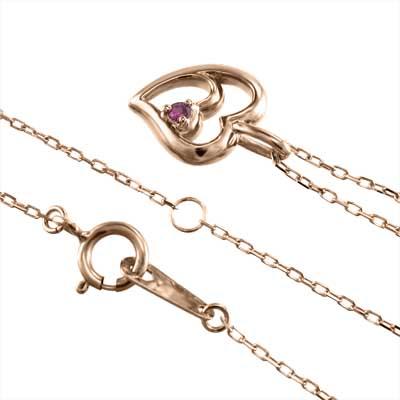 ルビー ペンダントネックレス 7月誕生石 ハート 一粒石 10金ピンクゴールドの画像