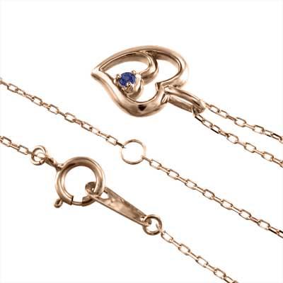 9月の誕生石 一粒石 サファイア k10ピンクゴールド ネックレスジュエリー ハートの画像