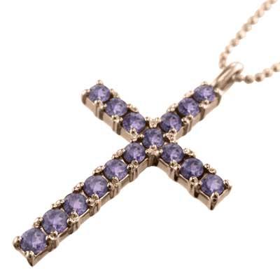 2月の誕生石 k10ピンクゴールド クロス アメシスト(紫水晶) ペンダントの画像