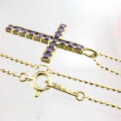 アメシスト(紫水晶) ペンダント 2月誕生石 18金イエローゴールド クロスの画像