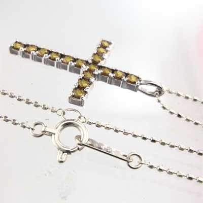 クロス ペンダントトップとネックレス シトリン 11月誕生石 プラチナ900の画像