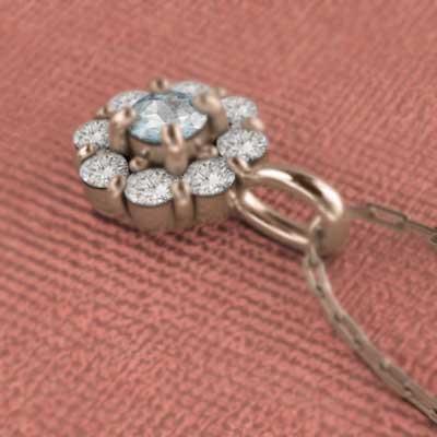 ペンダントネックレス フラワー k18ピンクゴールド 3月誕生石 アクアマリンの画像