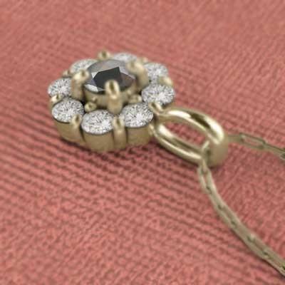 フラワー ペンダントトップとネックレス 4月の誕生石 イエローゴールドk18 ブラックダイアモンドの画像