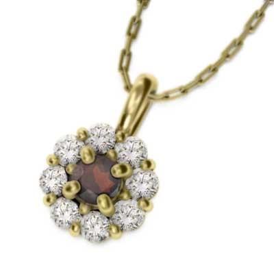 1月の誕生石 ペンダントトップとネックレス フラワー ガーネット k18イエローゴールドの画像