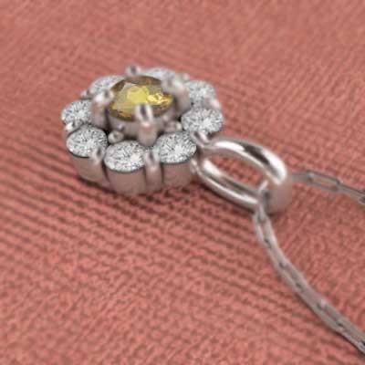 シトリン(黄水晶) フラワー 11月の誕生石 ペンダントネックレス プラチナ900の画像