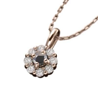 フラワー ピンクゴールドk10 4月の誕生石 ペンダントネックレス ブラックダイアの画像