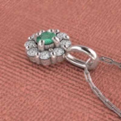 フラワー 5月の誕生石 k10ホワイトゴールド エメラルド ペンダントの画像