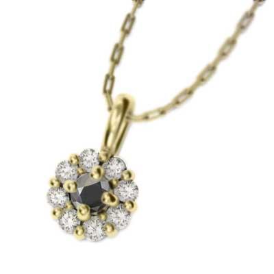 ペンダントネックレス 18金イエローゴールド 4月の誕生石 ブラックダイア フラワーの画像