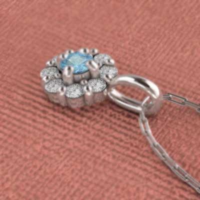 11月の誕生石 Pt900 フラワー ペンダントトップとネックレス ブルートパーズ(青)の画像