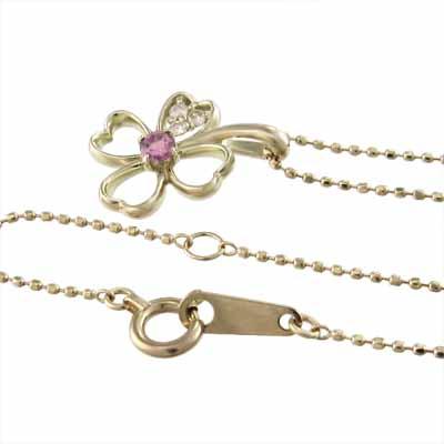 ペンダントトップとネックレス クローバー 10月の誕生石 K10 ピンクトルマリンの画像