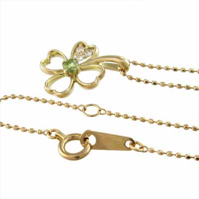 ペリドット クローバー ペンダントネックレス k18イエローゴールド 8月誕生石の画像