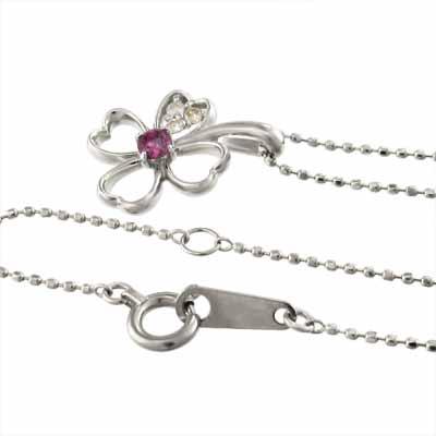 ペンダントトップとネックレス Pt900 クローバー 7月誕生石 ルビーの画像