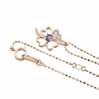 クローバー ペンダントトップとネックレス k10ピンクゴールド アメシスト 2月の誕生石の画像