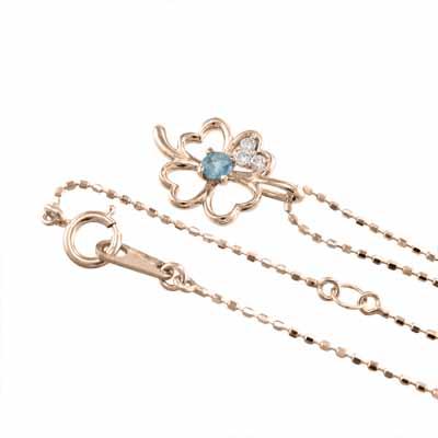 ペンダントネックレス 10金ピンクゴールド 11月の誕生石 クローバー ブルートパーズ(青)の画像