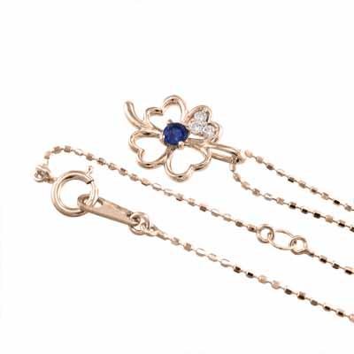 ペンダントトップとネックレス ピンクゴールドk10 クローバー 9月誕生石 サファイヤの画像