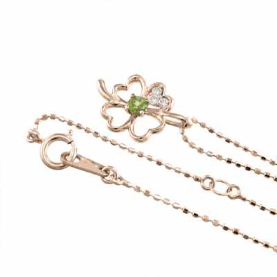 8月の誕生石 ペンダントネックレス ペリドット クローバー k18ピンクゴールドの画像