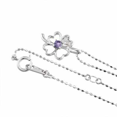 Pt900 ペンダントトップとネックレス 2月の誕生石 クローバー アメジスト(紫水晶)の画像