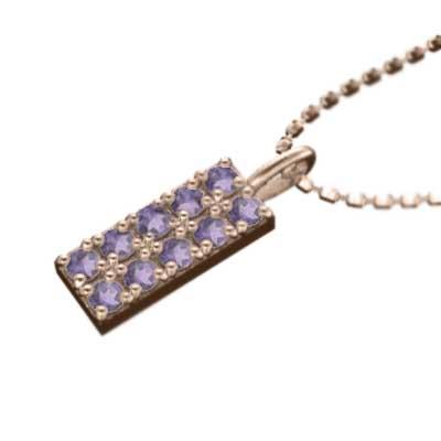 18金ピンクゴールド アメジスト(紫水晶) プレート 2月誕生石 ペンダントネックレスの画像