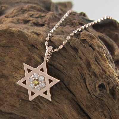 ピンクゴールドk10 六芒星 シトリントパーズ スター ペンダントトップとネックレス 11月誕生石の画像