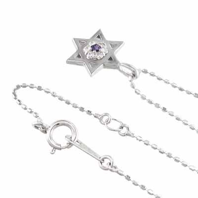 10金ホワイトゴールド スター アメシスト(紫水晶) ペンダント 2月誕生石 六芒星の画像