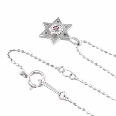 ペンダント ピンクトルマリン 10月誕生石 k10ホワイトゴールド スター 六芒星の画像