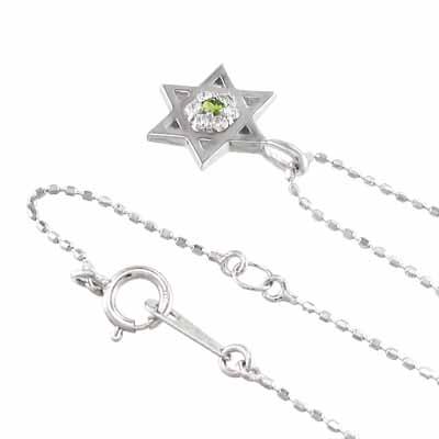 18金ホワイトゴールド スター 六芒星 ペンダント 8月誕生石 ペリドットの画像