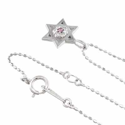 18金ホワイトゴールド 六芒星 ペンダントネックレス 10月誕生石 スター ピンクトルマリンの画像