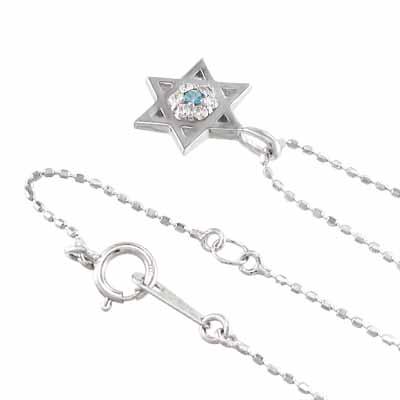 スター 11月誕生石 ブルートパーズ(青) ペンダント Pt900 六芒星の画像